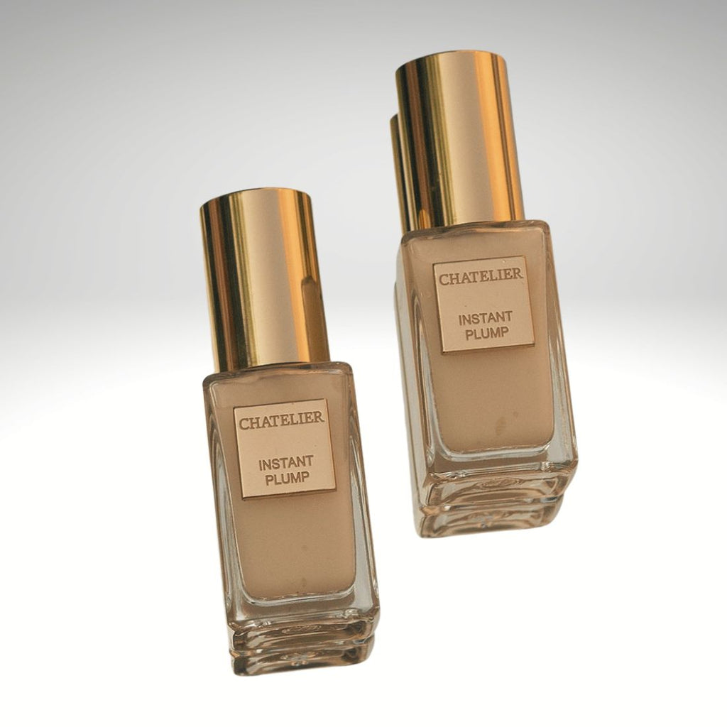 Two bottles of Chatelier Instant Plump on a light gray background
