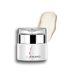White skincare jar with silver lid and 'New Angance' branding on a white background