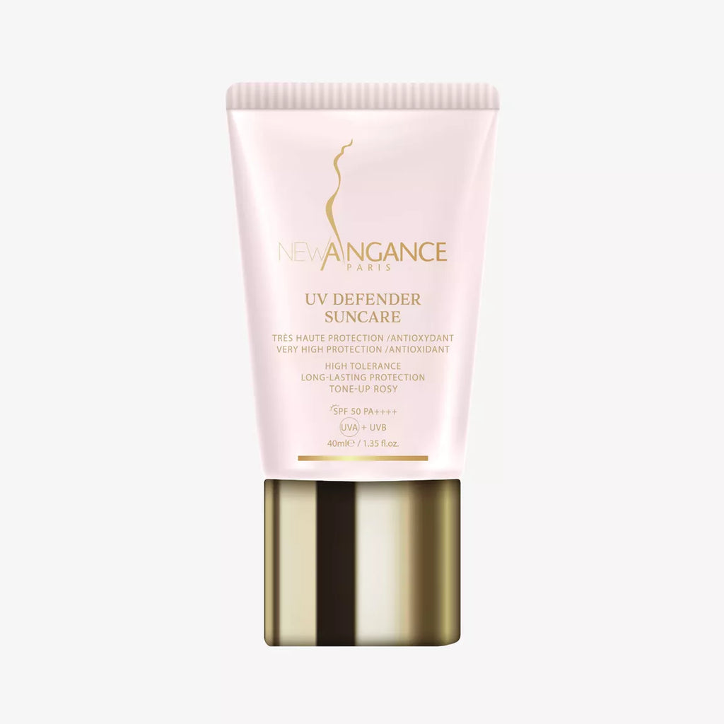 New Angance UV Defender Suncare cream tube on a white background