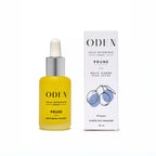 Yellow bottle with dropper and white cap, next to a white box labeled 'ODEN Prune' on a white background.
