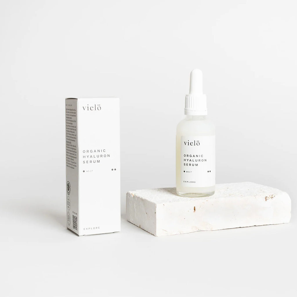 Vielö Organic Hyaluron Serum bottle and packaging on a white background